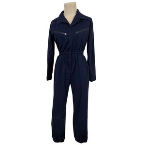 TEN SIXTY SHERMAN Navy Blue Utility Jumpsuit Long Sleeve Elastic Waist Women's S